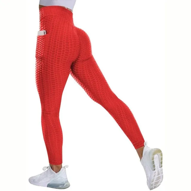 Textured High Rise Leggings - Pink No Pockets