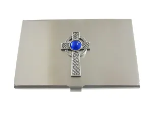 Textured Large Celtic Cross with Blue Center Business Card Holder