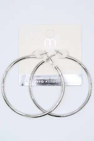 TEXTURED SILVER HOOPS