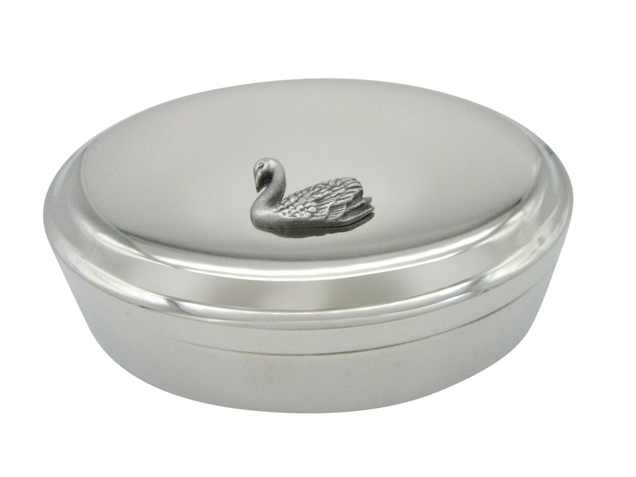 Textured Swan Bird Pendant Oval Trinket Jewelry Box