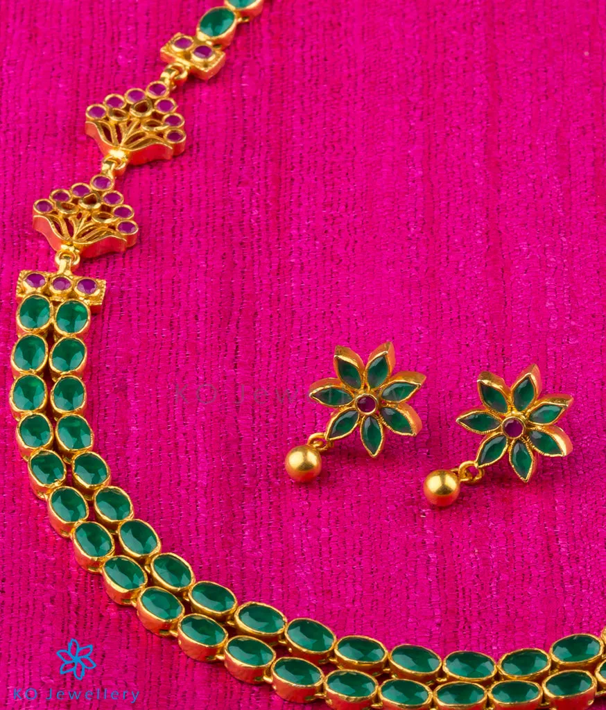 The Abhra Silver Layered Necklace (Green)