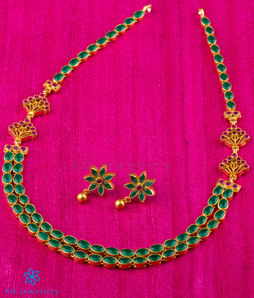 The Abhra Silver Layered Necklace (Green)