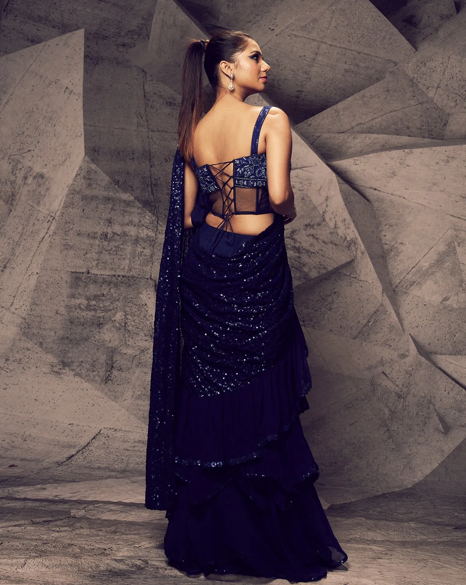 The Shimmering Blue Layered Sari