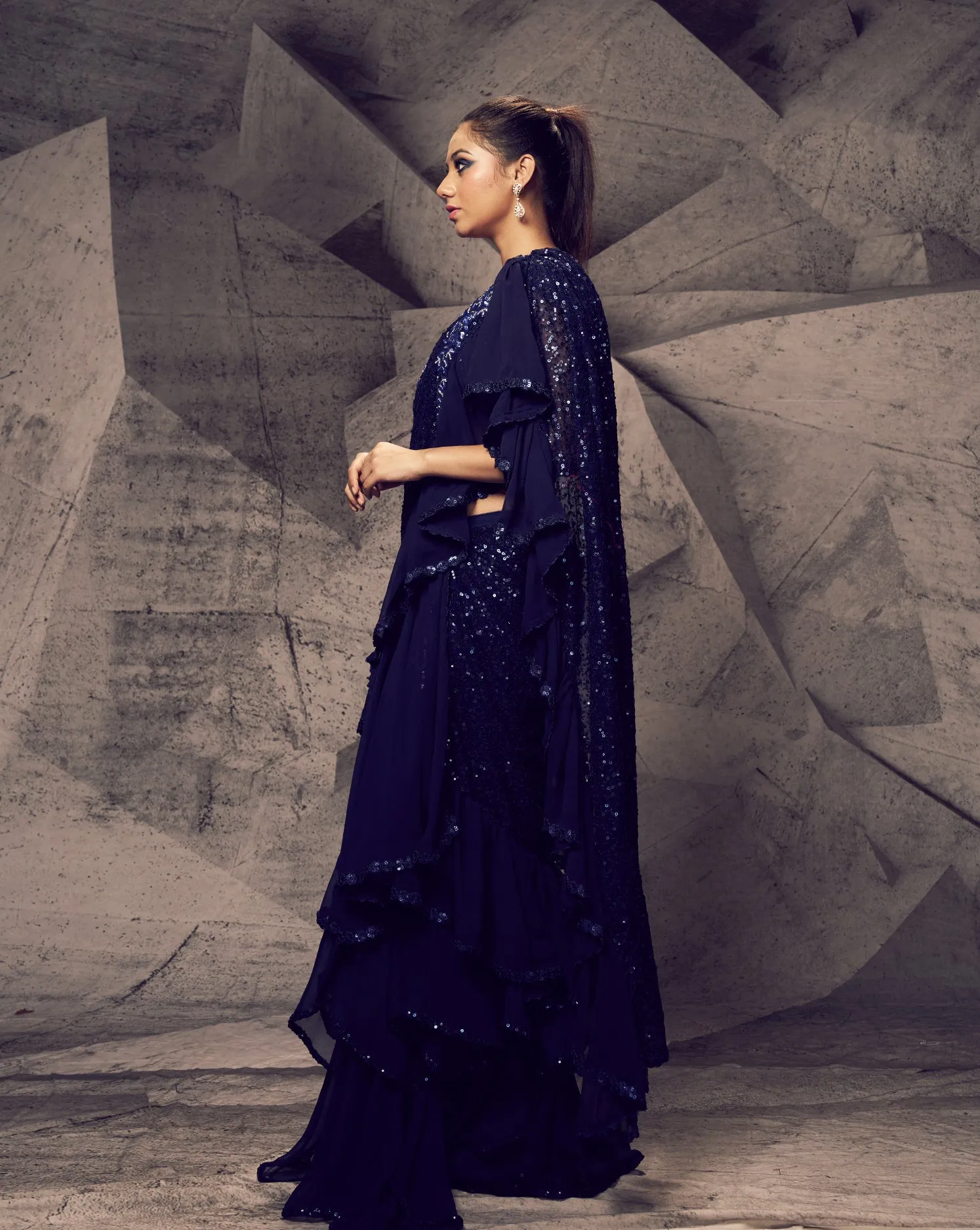 The Shimmering Blue Layered Sari