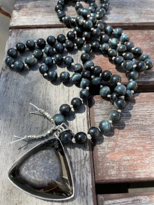 Tiger's Eye and Triangle Druzy Mala