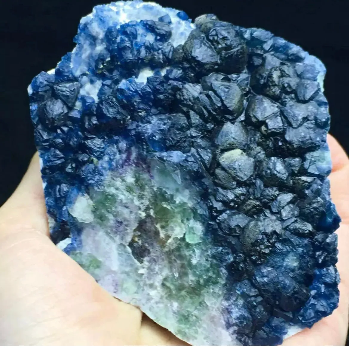 Translucent Deep Blue Spherical Fluorite Crystal Cluster Mineral Specimen