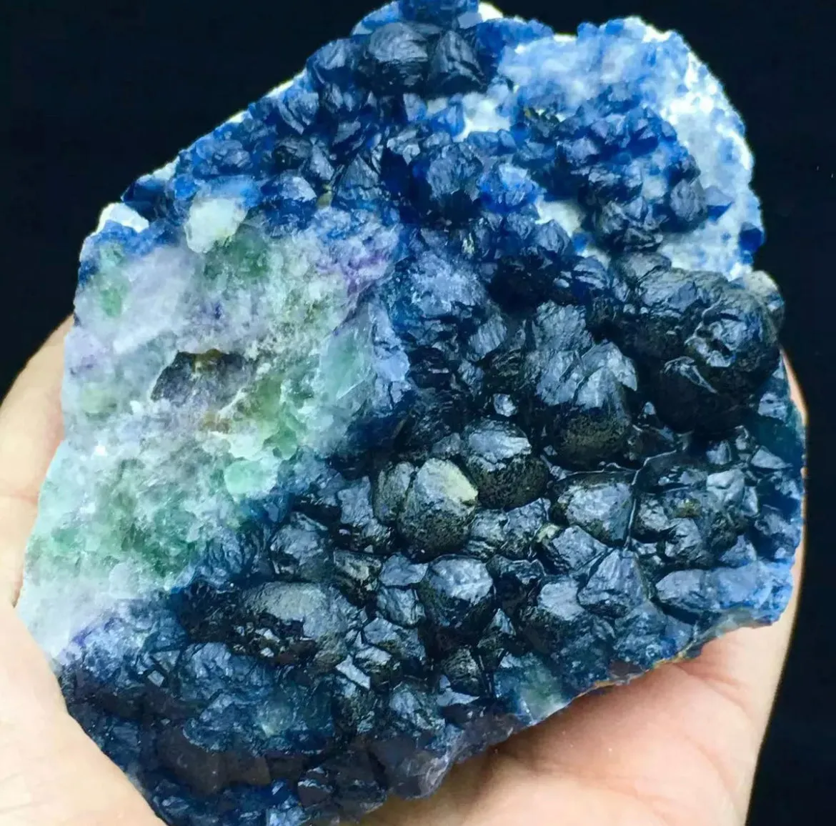 Translucent Deep Blue Spherical Fluorite Crystal Cluster Mineral Specimen