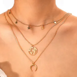 Triple Layered Star Half Moon World Pendant