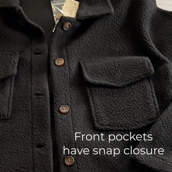 TRUE CRAFT Juniors' Sherpa Button-Front Shacket in Black