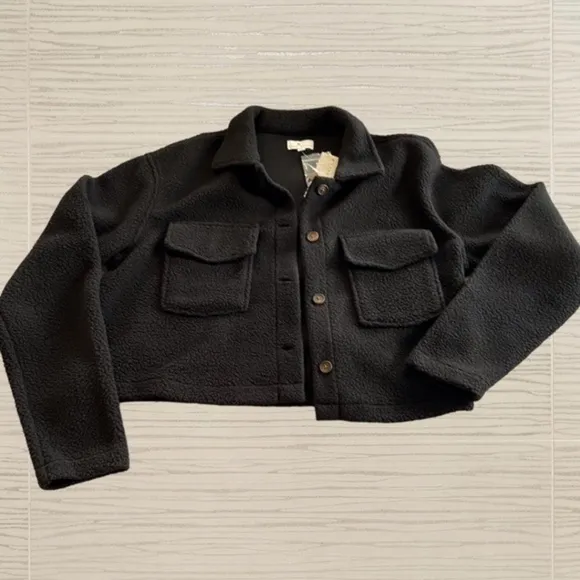TRUE CRAFT Juniors' Sherpa Button-Front Shacket in Black