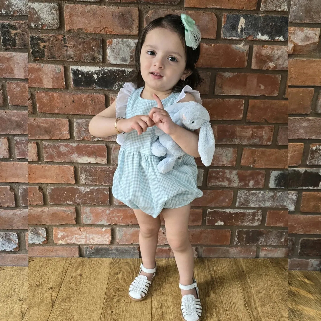 Turquoise Gingham Girls Romper