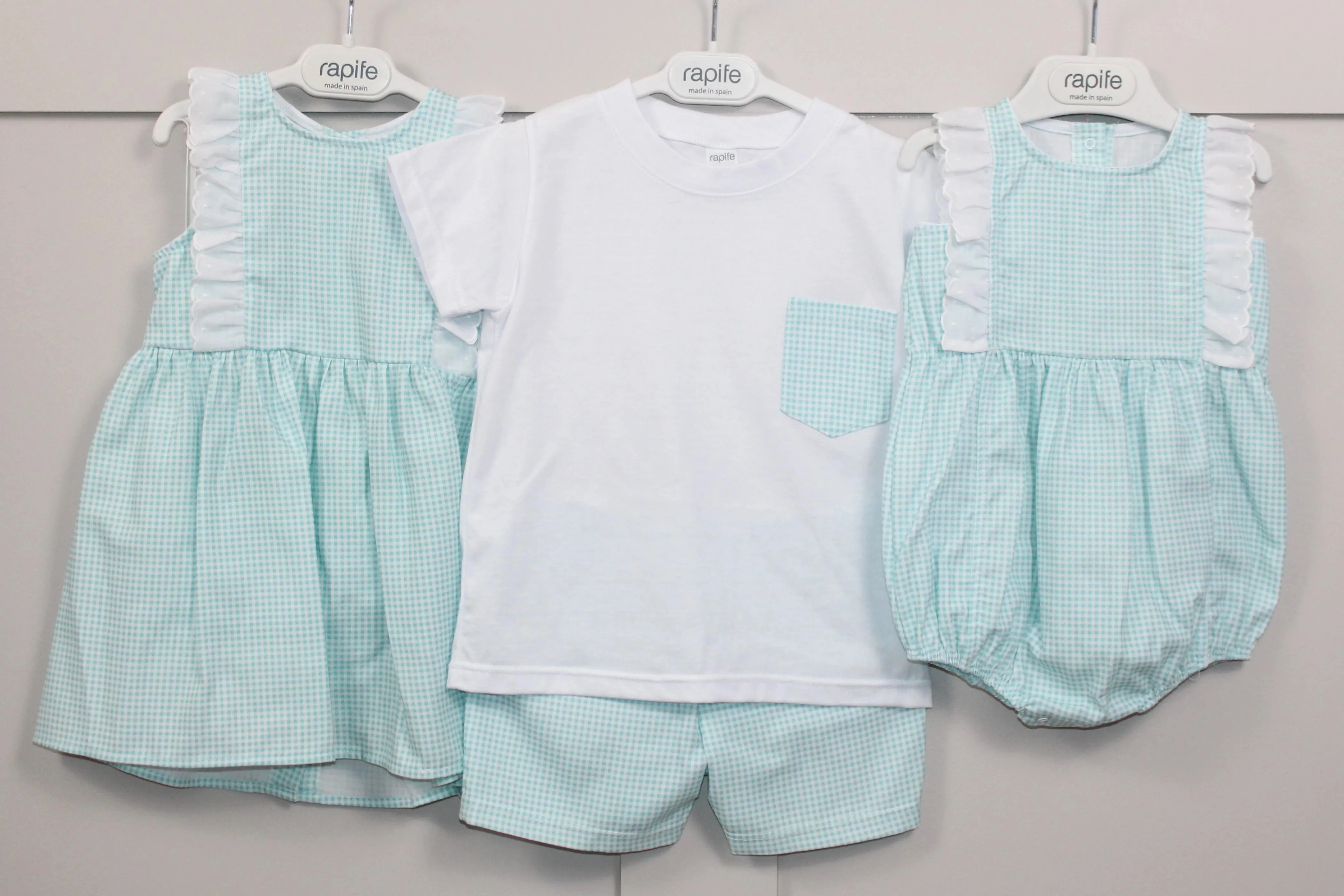 Turquoise Gingham Girls Romper