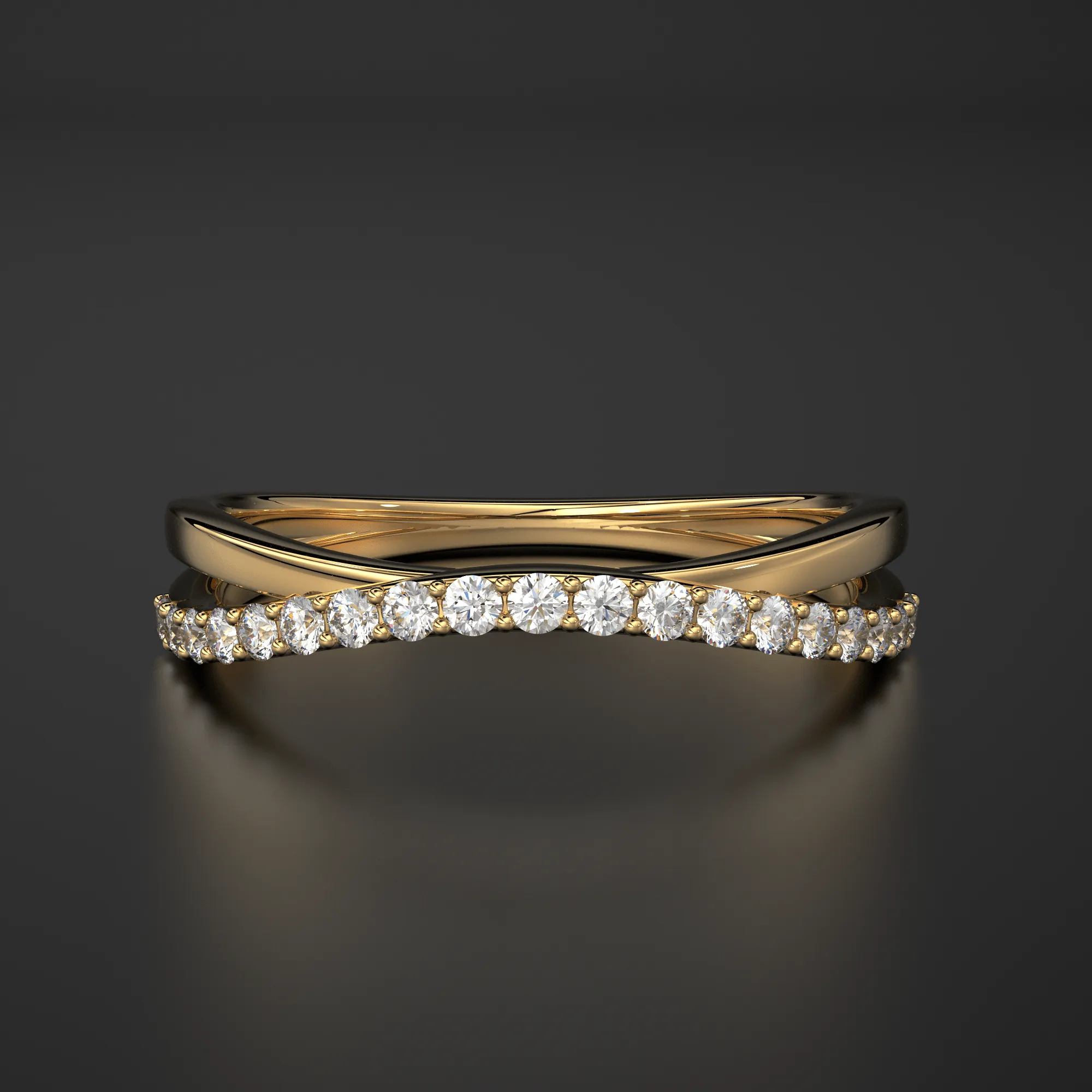 Twist Contour 14k Gold Diamond Wedding Band/ Twisted Band Ring with Diamonds/ Micro Prong Ring with Twisted Gold Band / Minimalist Stacking Ring