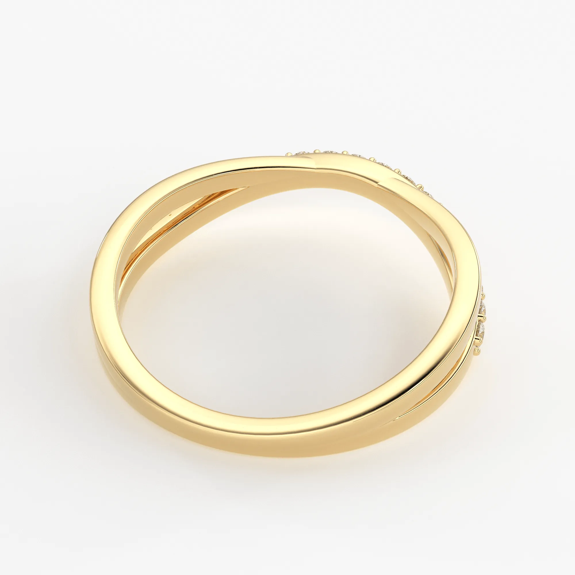 Twist Contour 14k Gold Diamond Wedding Band/ Twisted Band Ring with Diamonds/ Micro Prong Ring with Twisted Gold Band / Minimalist Stacking Ring
