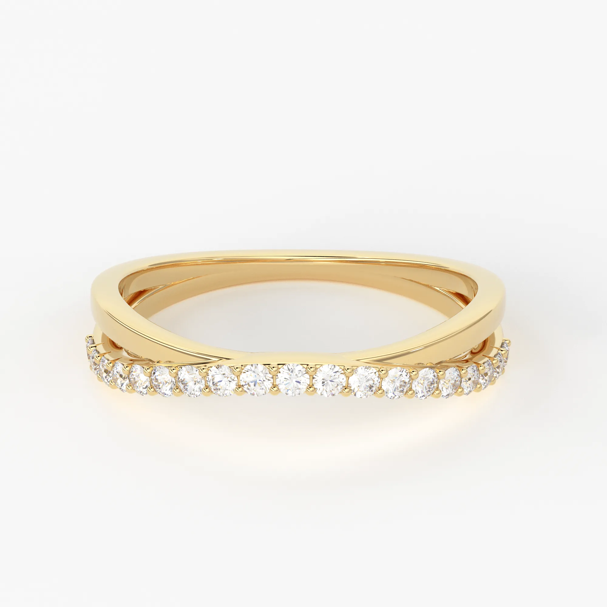 Twist Contour 14k Gold Diamond Wedding Band/ Twisted Band Ring with Diamonds/ Micro Prong Ring with Twisted Gold Band / Minimalist Stacking Ring