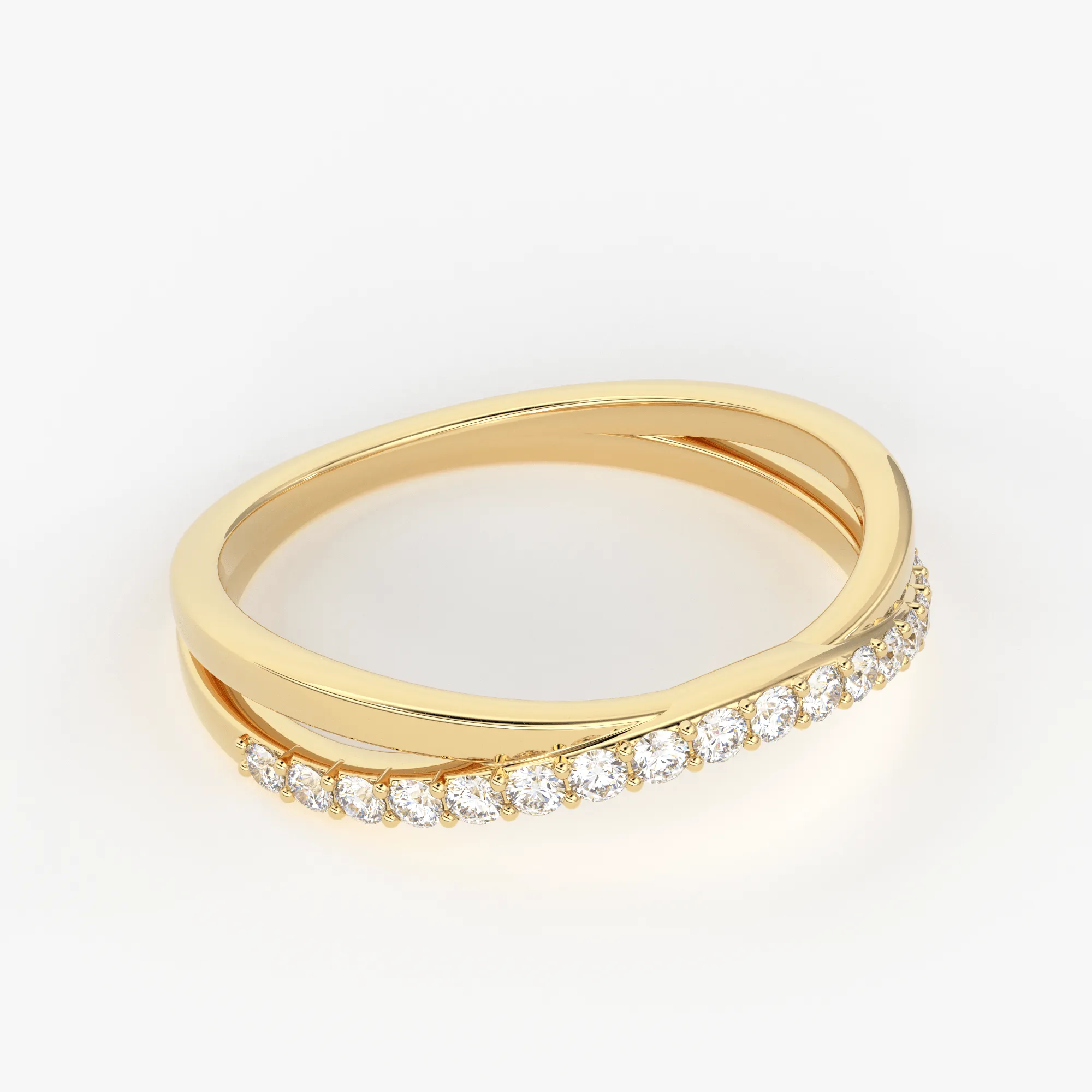 Twist Contour 14k Gold Diamond Wedding Band/ Twisted Band Ring with Diamonds/ Micro Prong Ring with Twisted Gold Band / Minimalist Stacking Ring