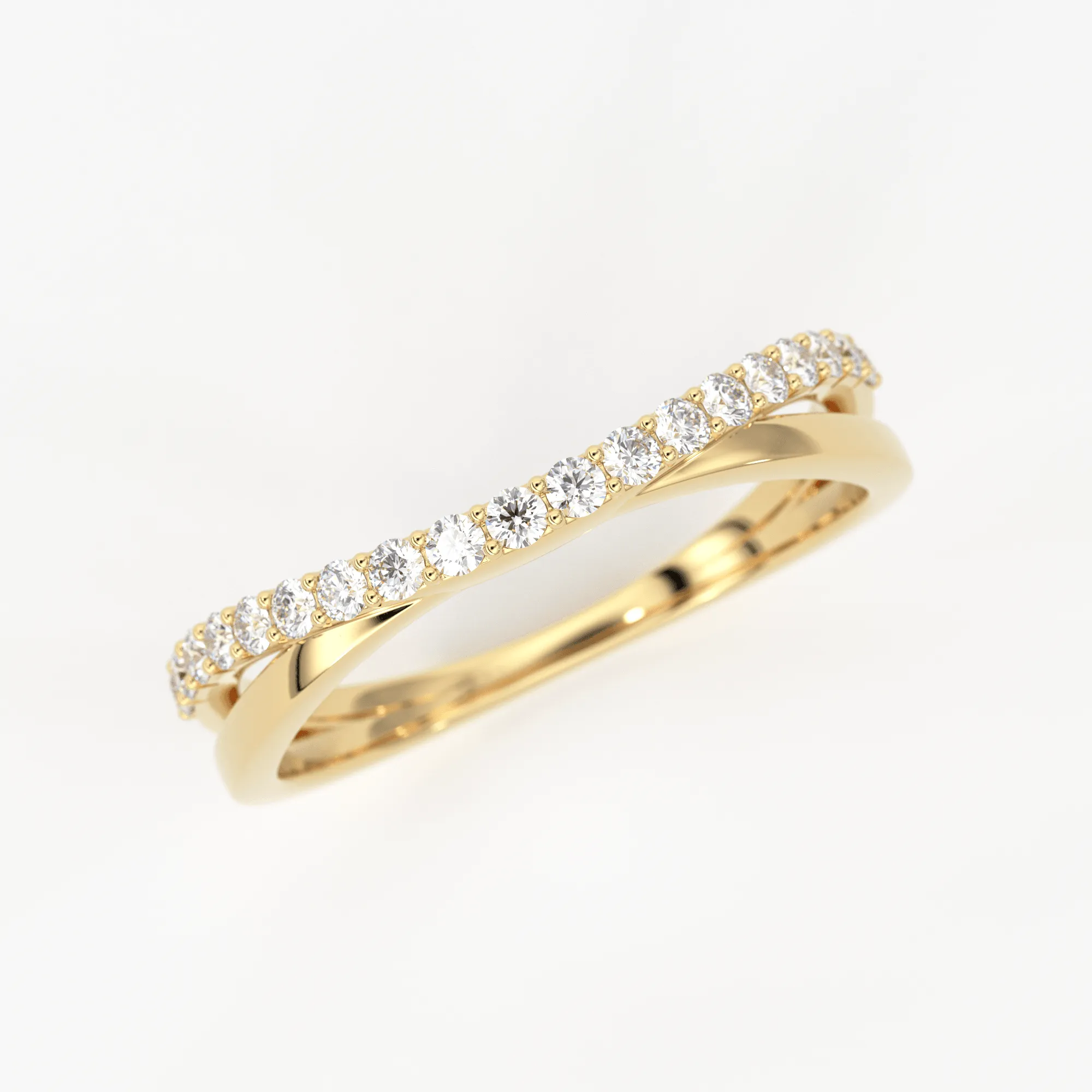 Twist Contour 14k Gold Diamond Wedding Band/ Twisted Band Ring with Diamonds/ Micro Prong Ring with Twisted Gold Band / Minimalist Stacking Ring