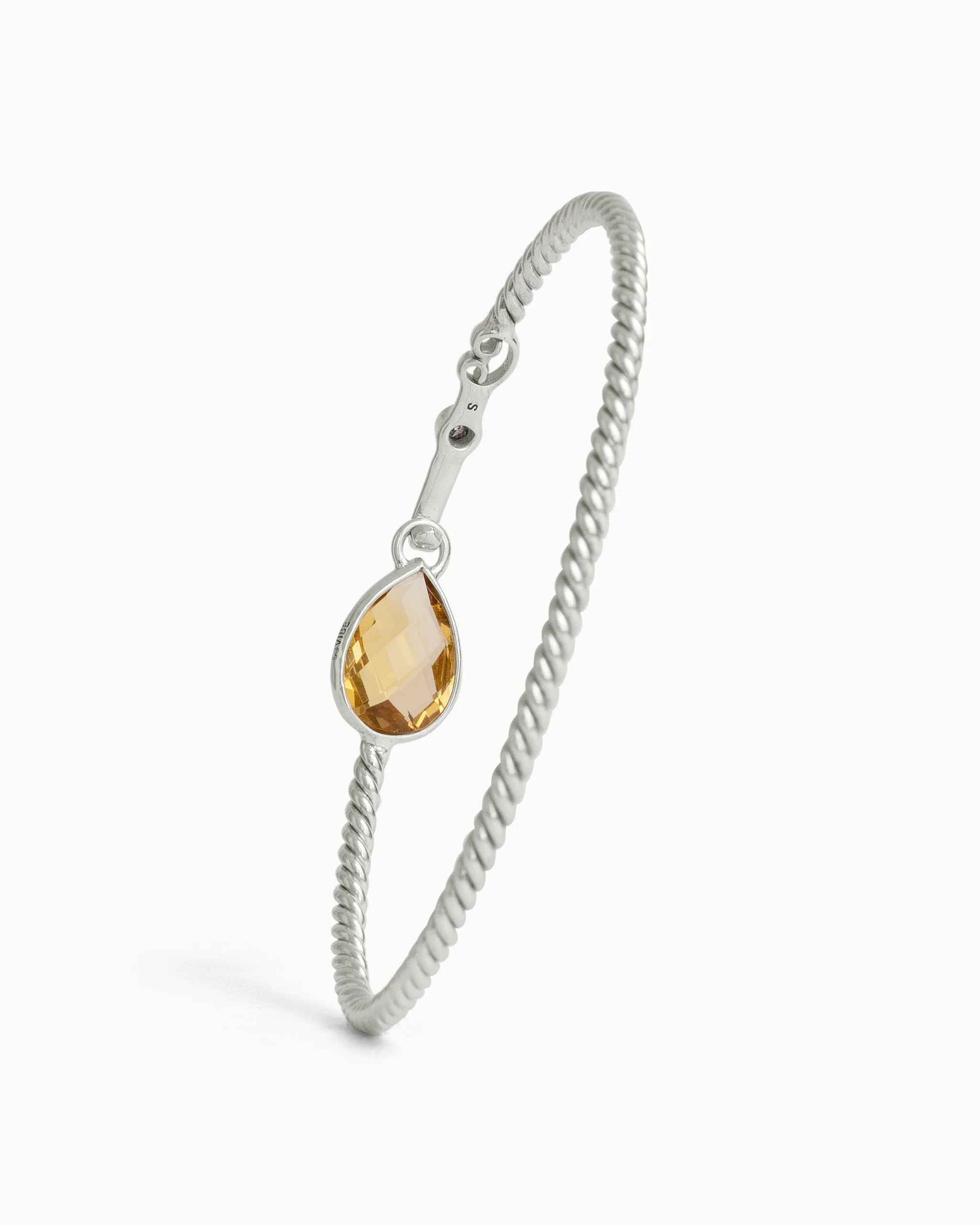 Twisted Hook Bracelet with Dewdrop Stone - Citrine/Diamond