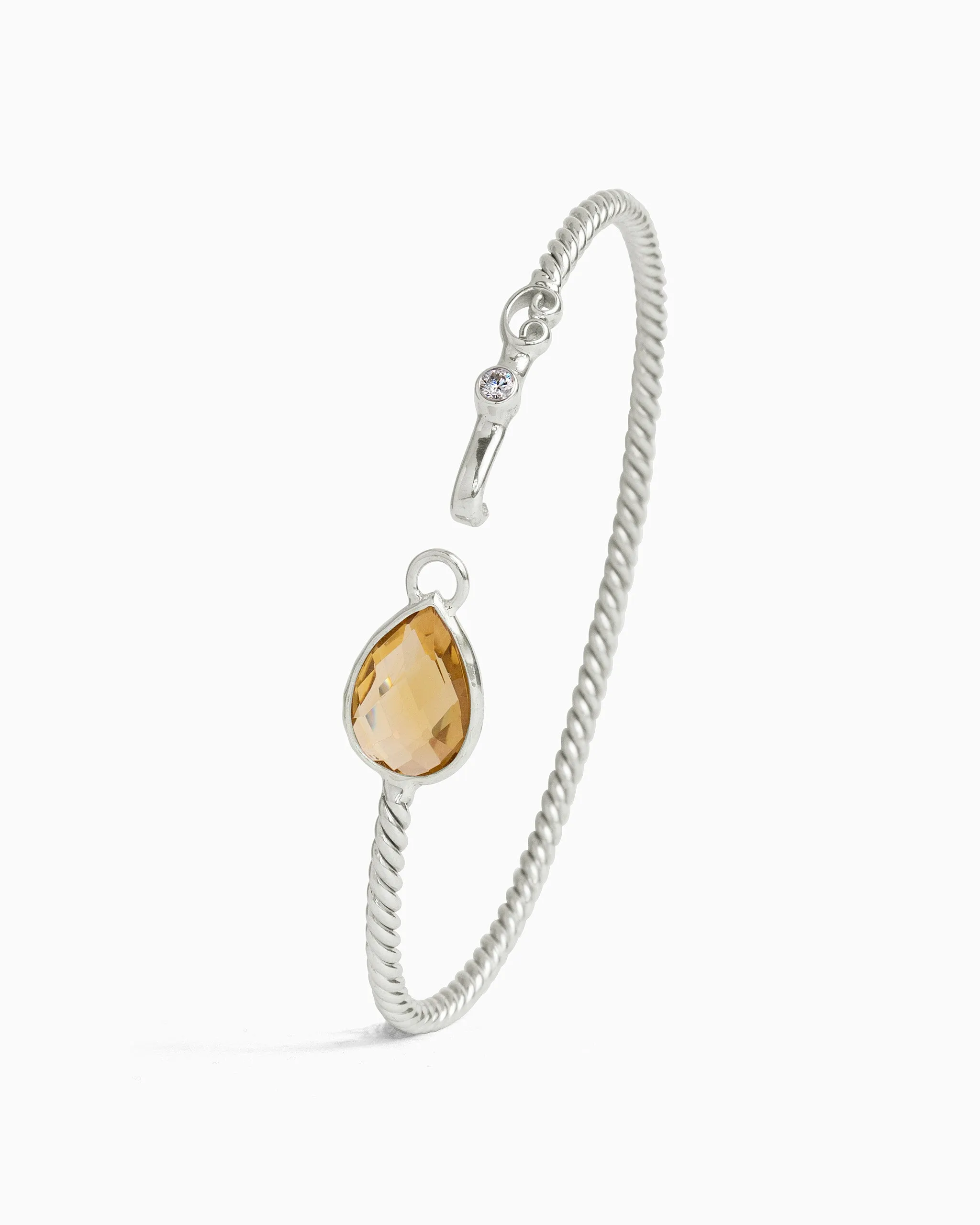 Twisted Hook Bracelet with Dewdrop Stone - Citrine/Diamond