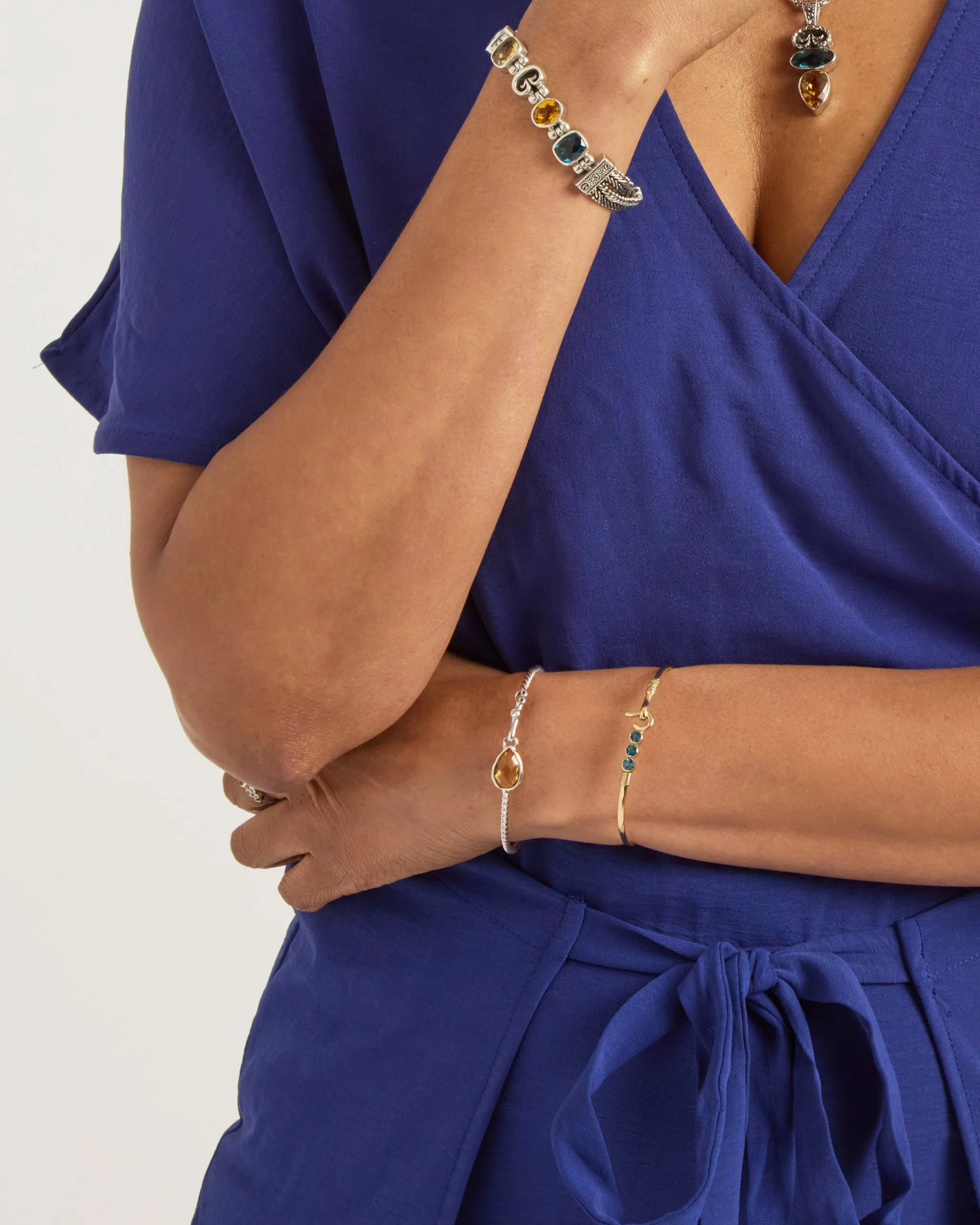 Twisted Hook Bracelet with Dewdrop Stone - Citrine/Diamond