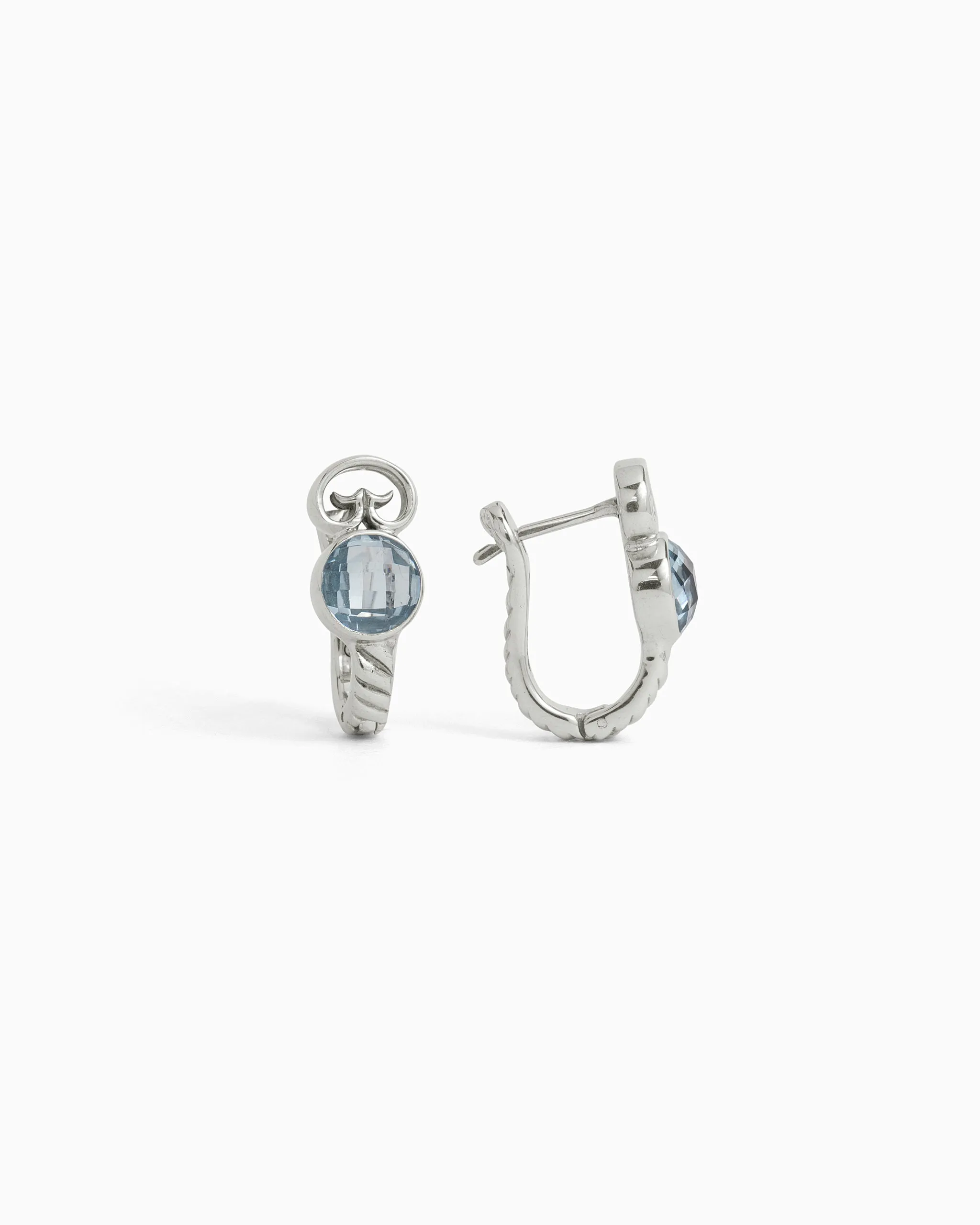 Twisted Hoops with Stone & Petroglyph - Swiss Blue Topaz