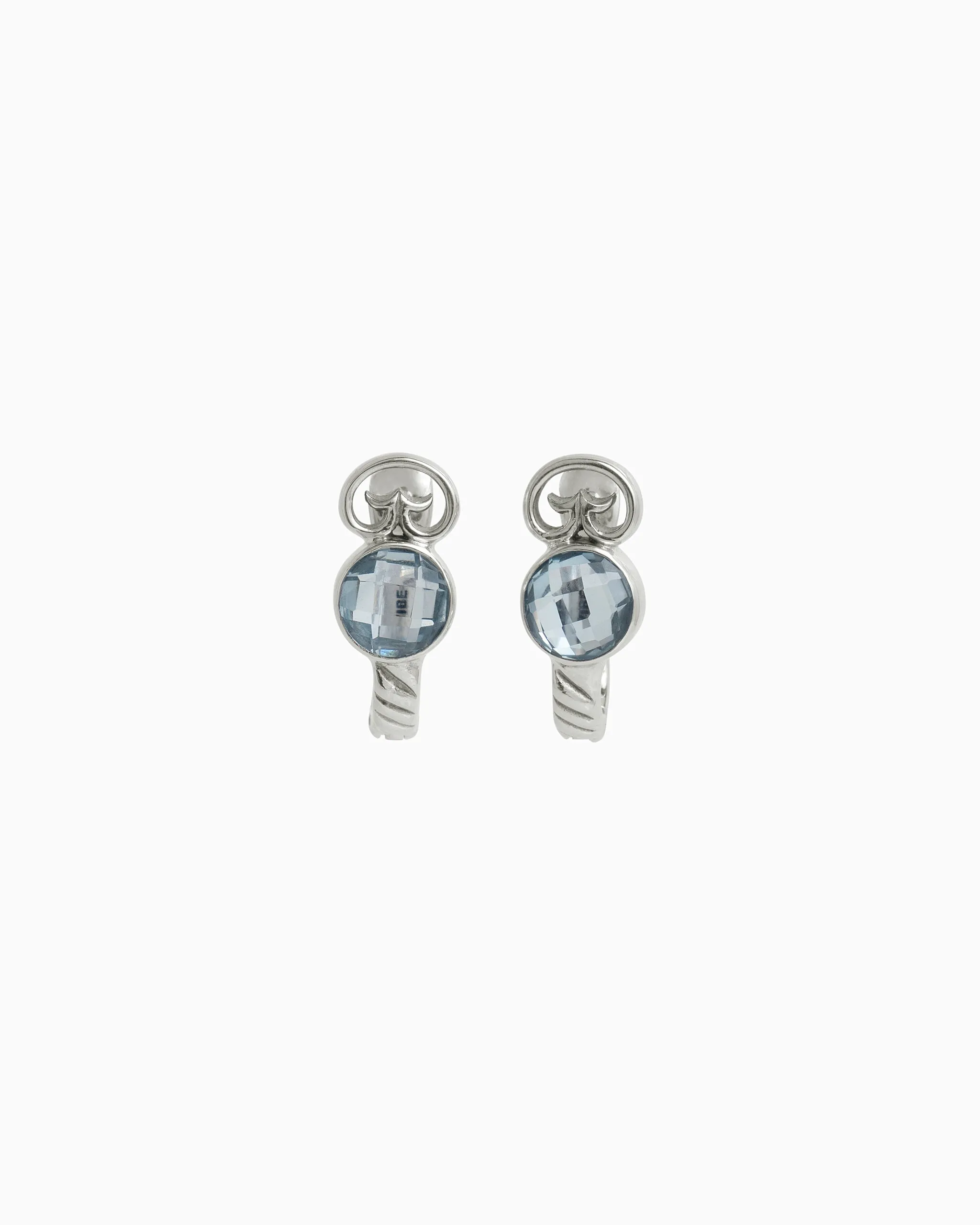 Twisted Hoops with Stone & Petroglyph - Swiss Blue Topaz
