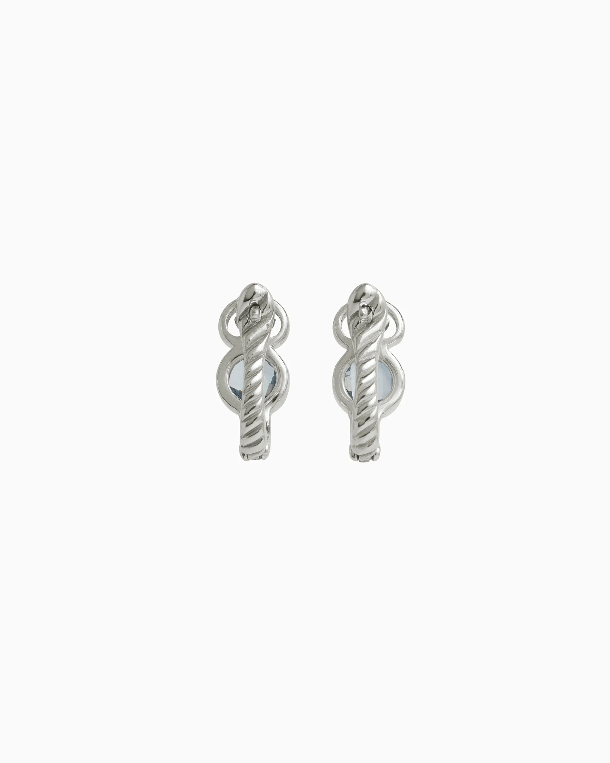 Twisted Hoops with Stone & Petroglyph - Swiss Blue Topaz