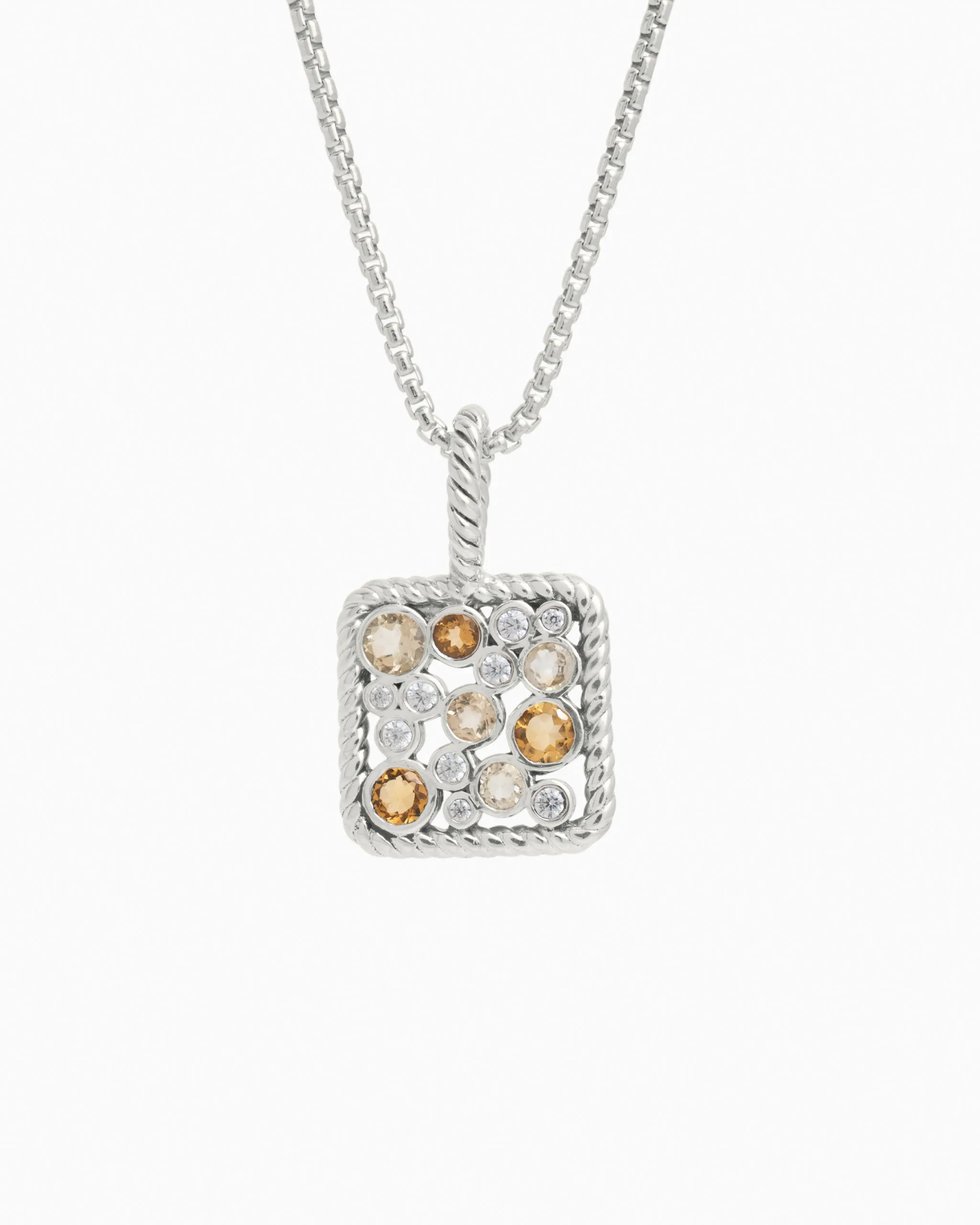 Twisted Ocean Bubbles Pendant with Stones - Dark Citrine/Light Citrine/Zircon