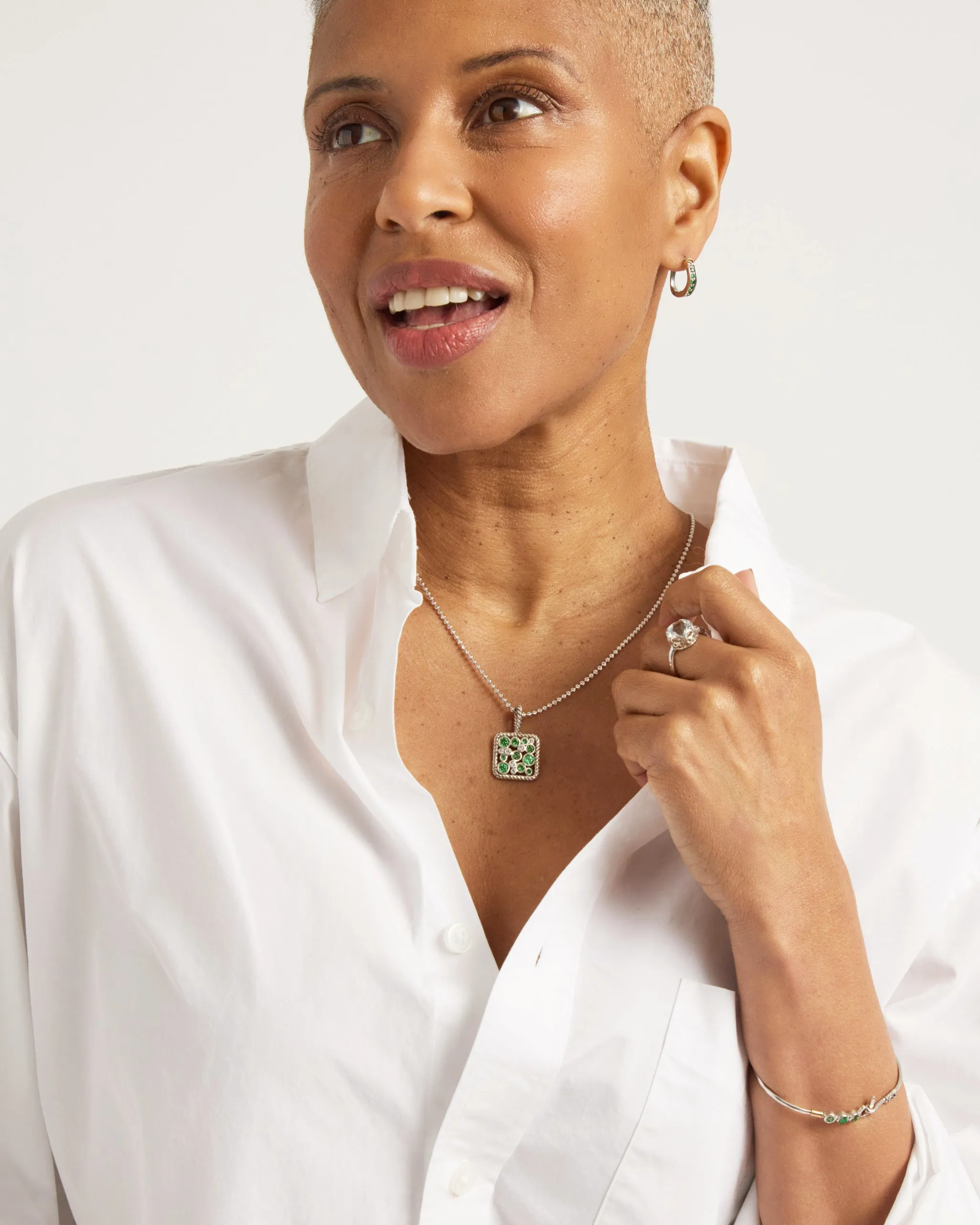 Twisted Ocean Bubbles Pendant with Stones - Green Zircon/White Zircon