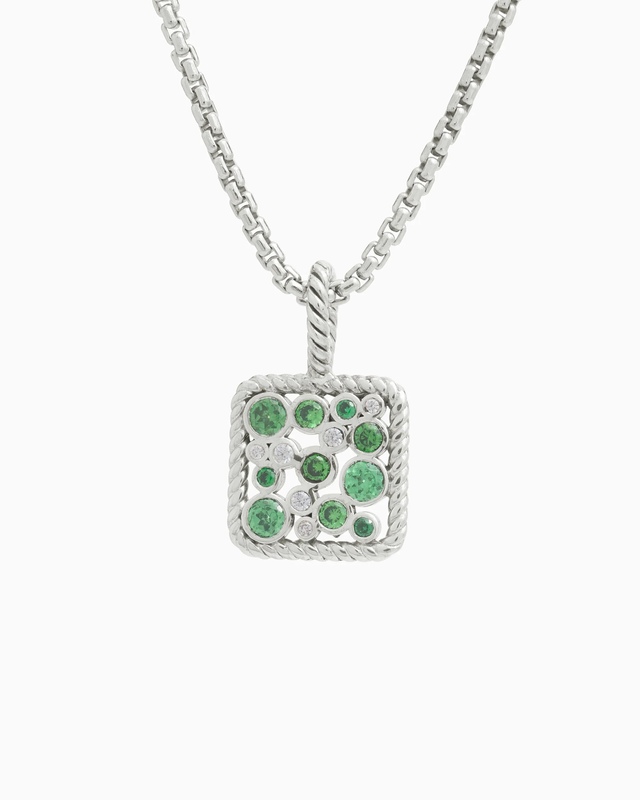 Twisted Ocean Bubbles Pendant with Stones - Green Zircon/White Zircon
