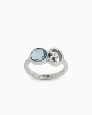 Twisted Ring with Stone & Petroglyph - Swiss Blue Topaz