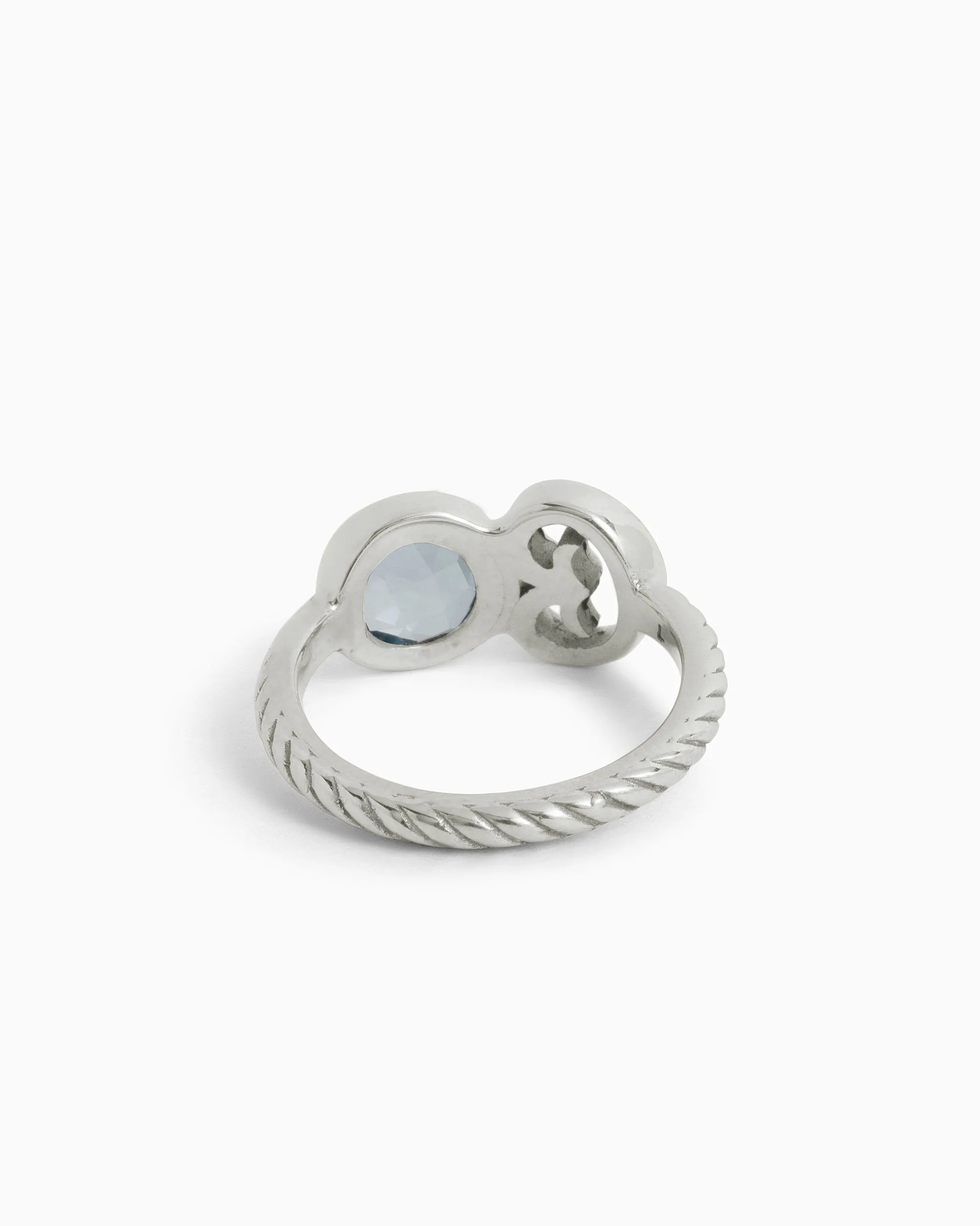 Twisted Ring with Stone & Petroglyph - Swiss Blue Topaz