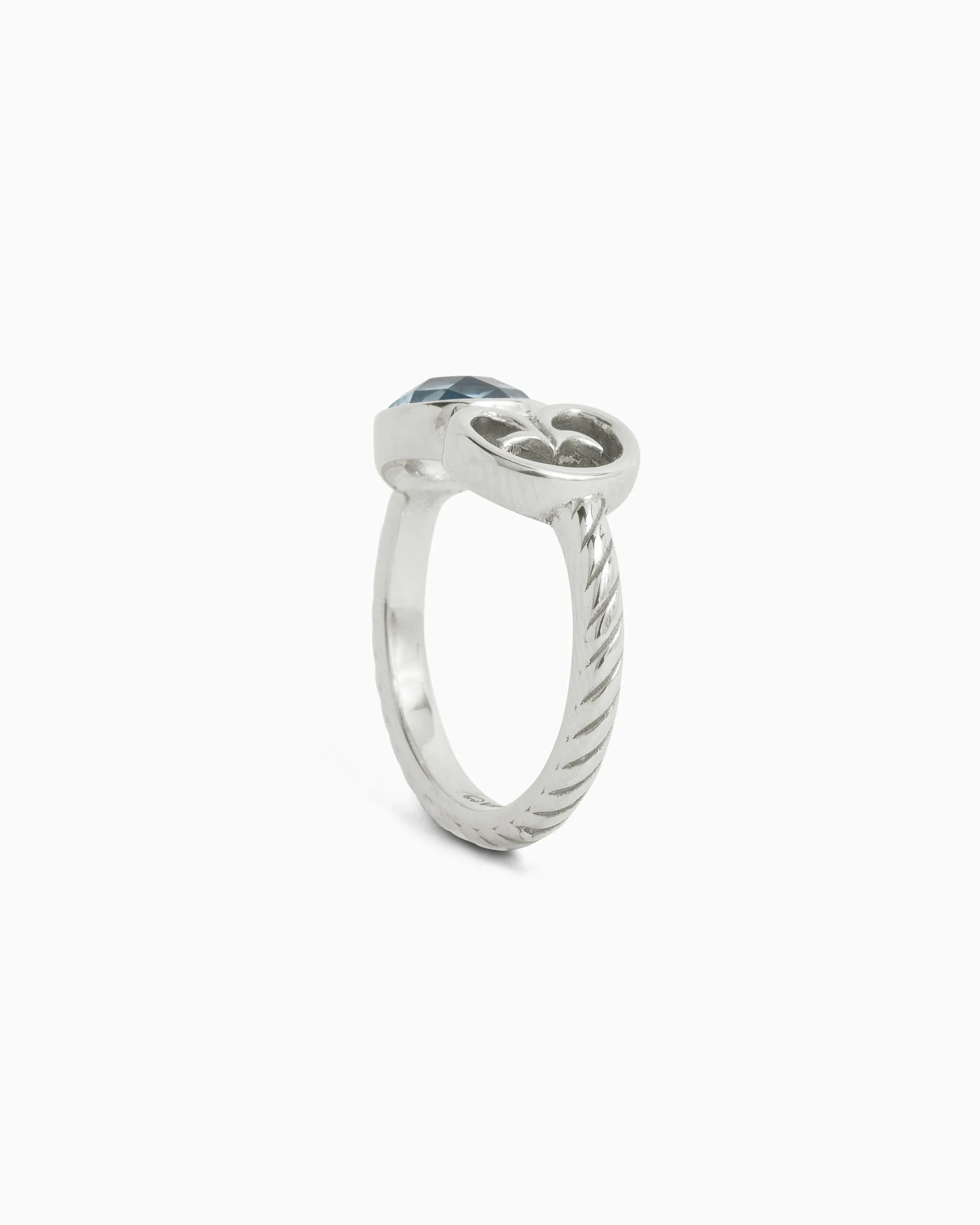 Twisted Ring with Stone & Petroglyph - Swiss Blue Topaz