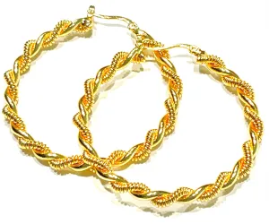 Twisted Rope Design Gold Statement Hoops 2"