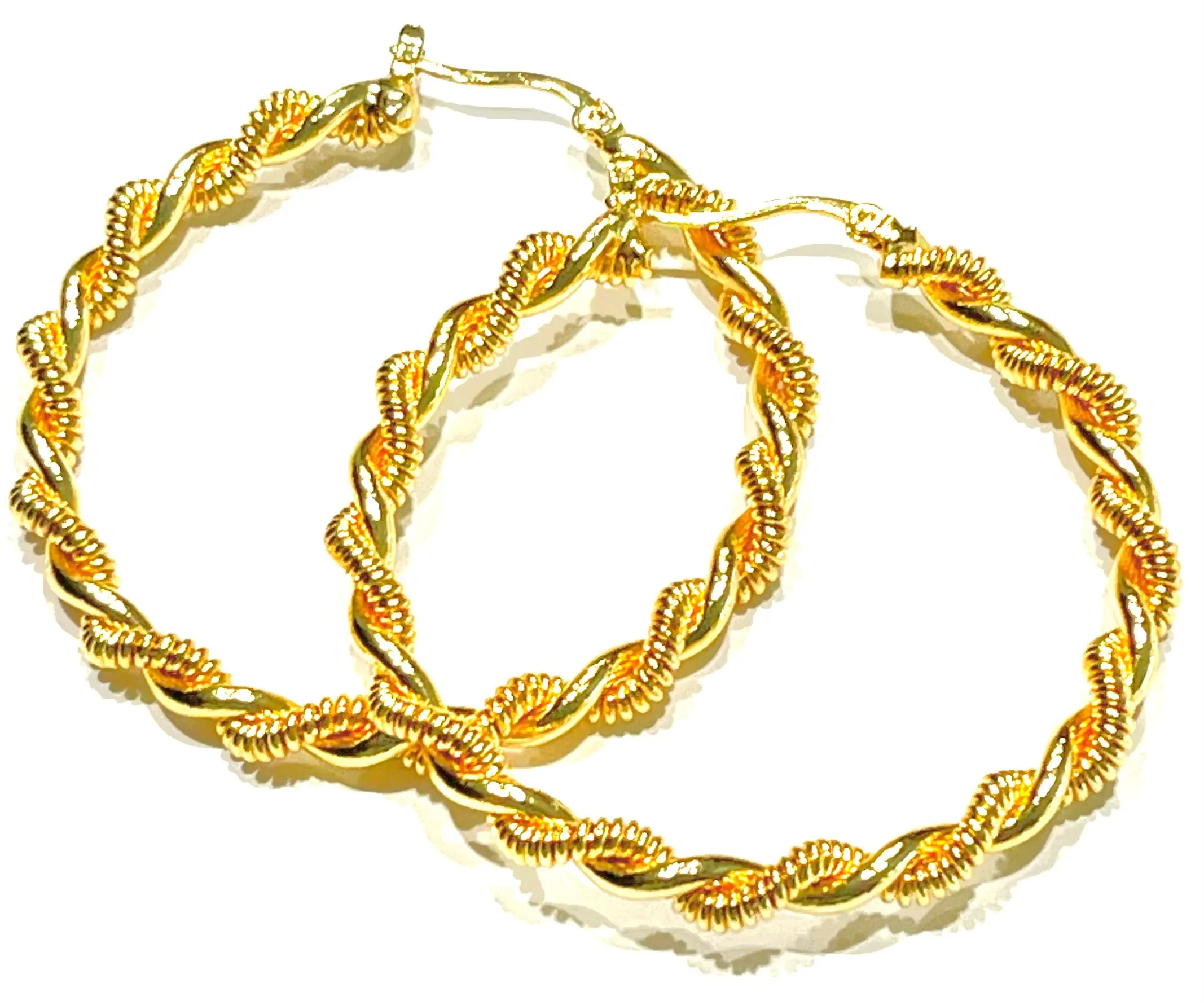 Twisted Rope Design Gold Statement Hoops 2"