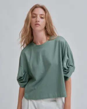 Twisted Sleeve Tee in Fern