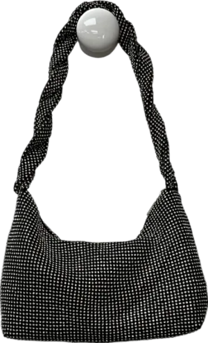 Twisted Strap Detail Rectangle Shaped Shoulder Bag In Black Diamante