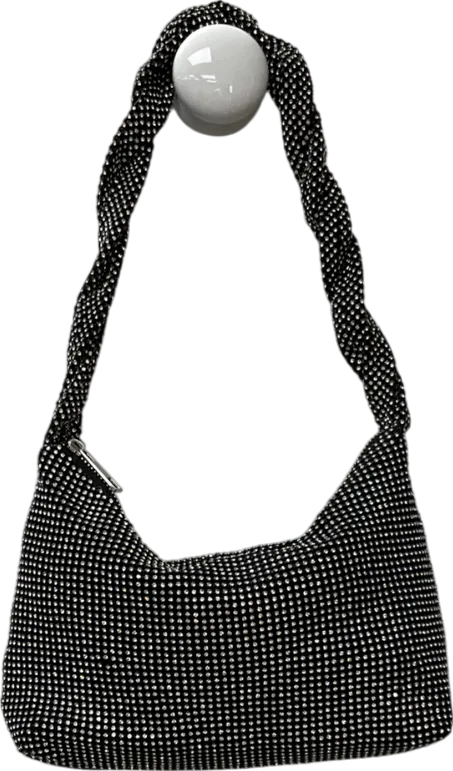 Twisted Strap Detail Rectangle Shaped Shoulder Bag In Black Diamante