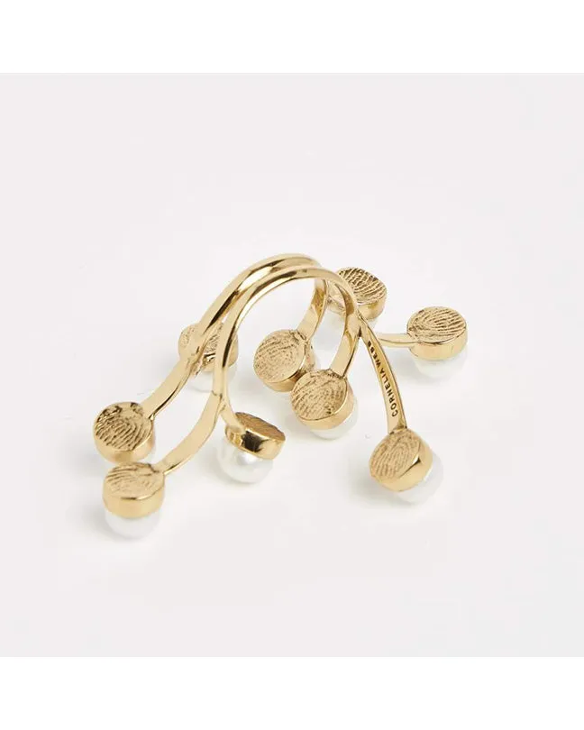 Twisted wire gold maxi ring with pearls