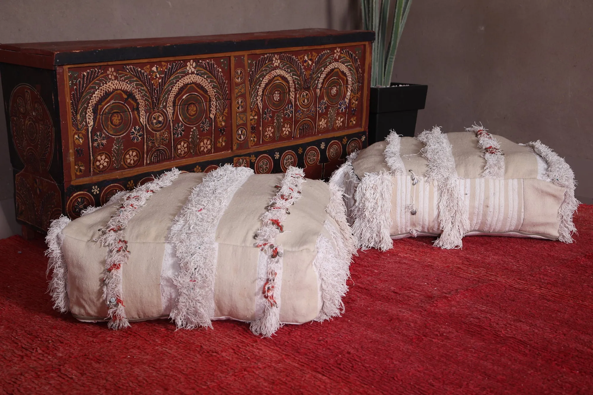 Two HandKnotted Living berber Room Poufs