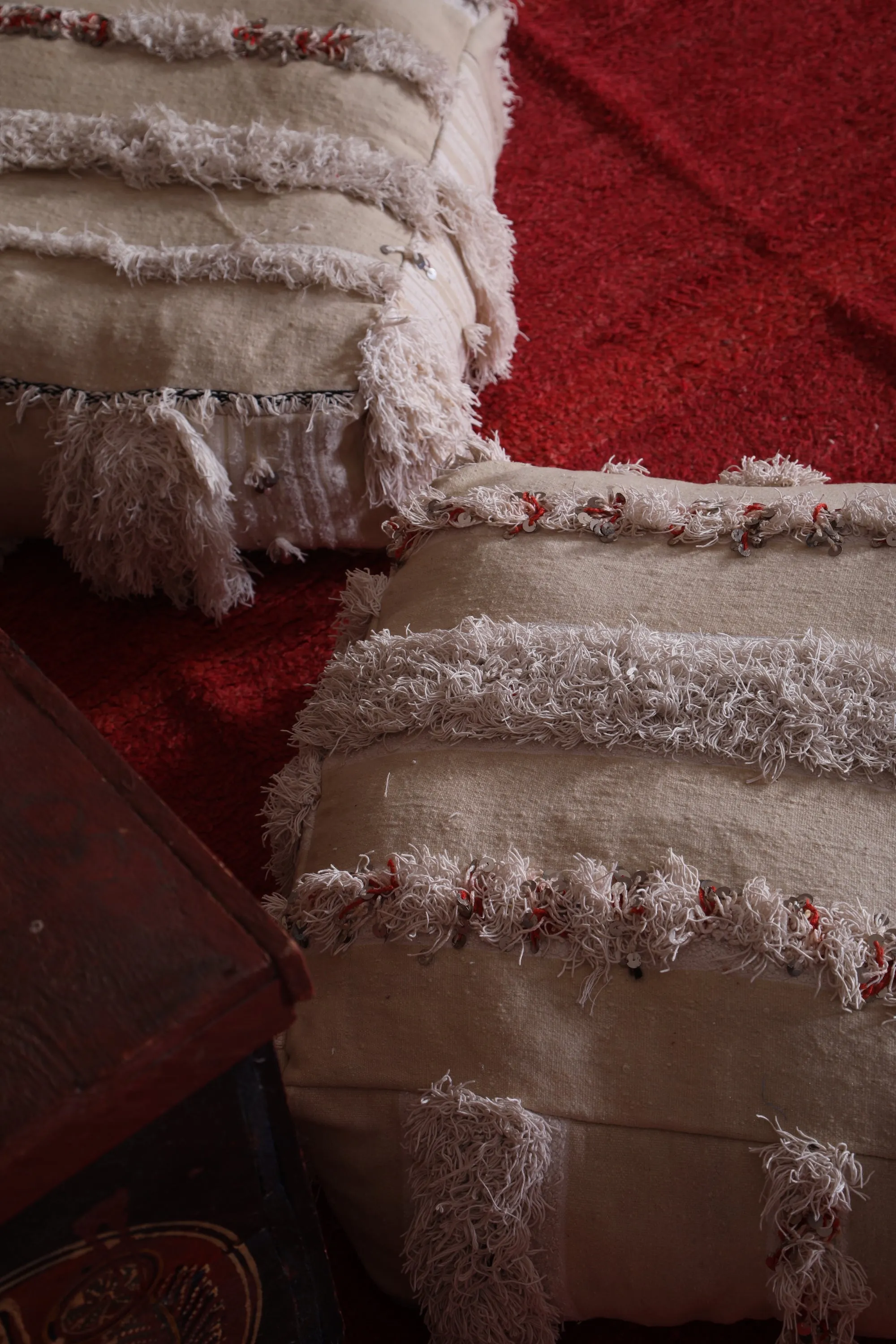 Two HandKnotted Living berber Room Poufs