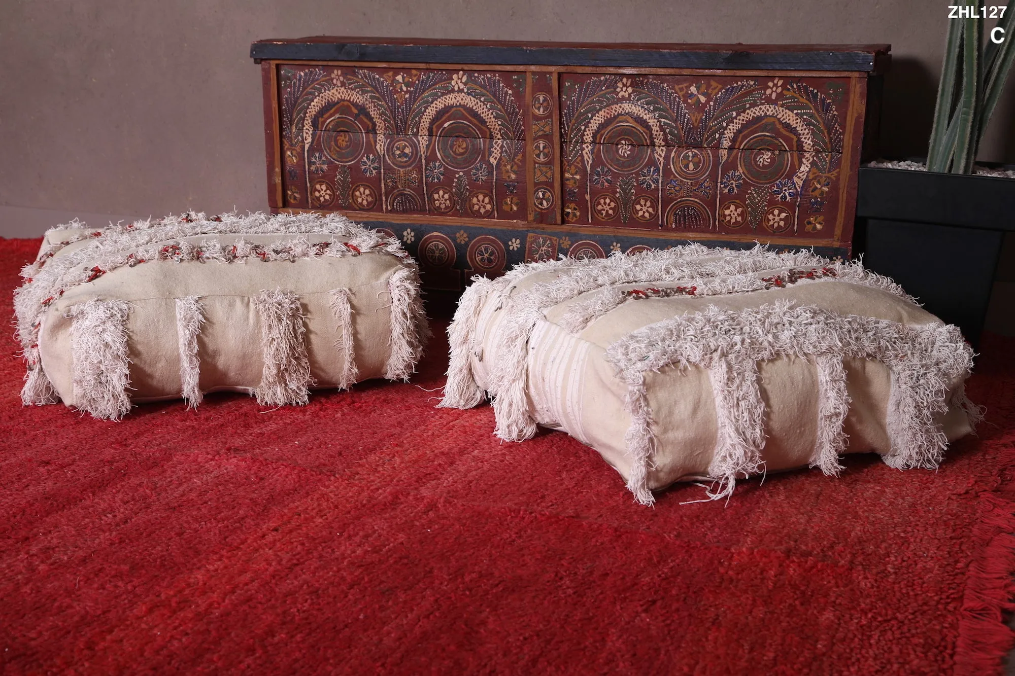 Two HandKnotted Living berber Room Poufs
