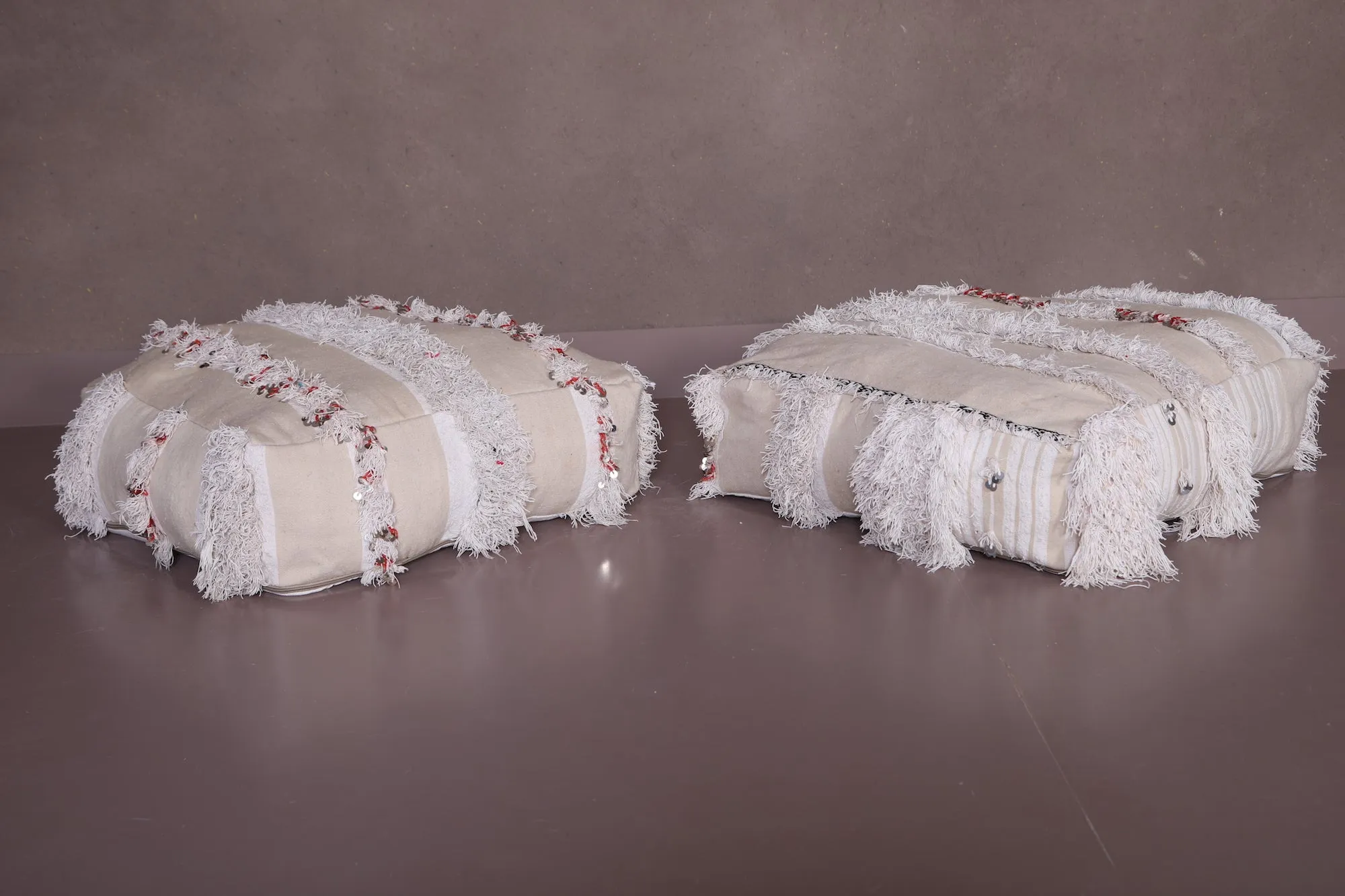 Two HandKnotted Living berber Room Poufs