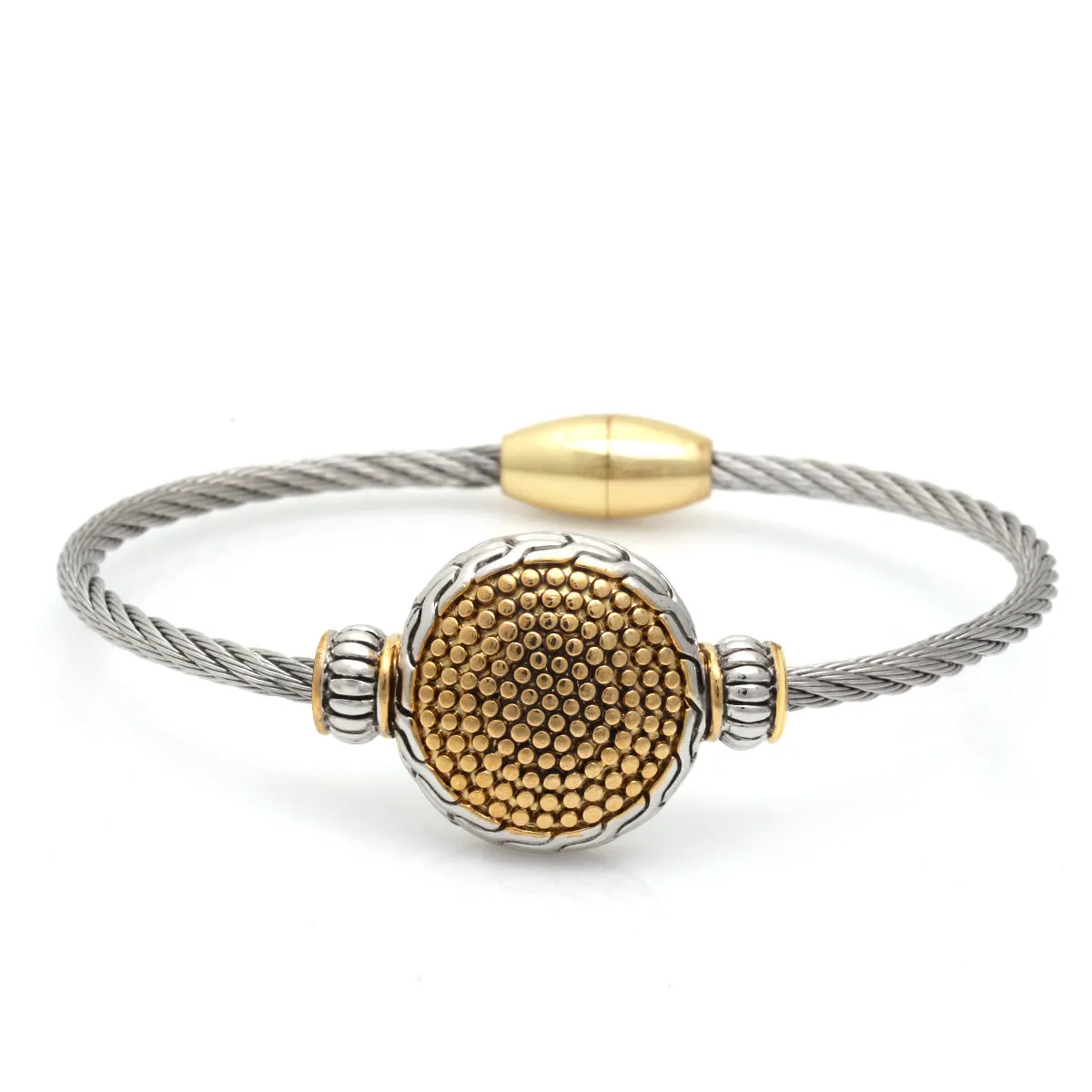 Two Tone Round Gold Dots Twisted Rope Bracelet #42305BR (FD10)