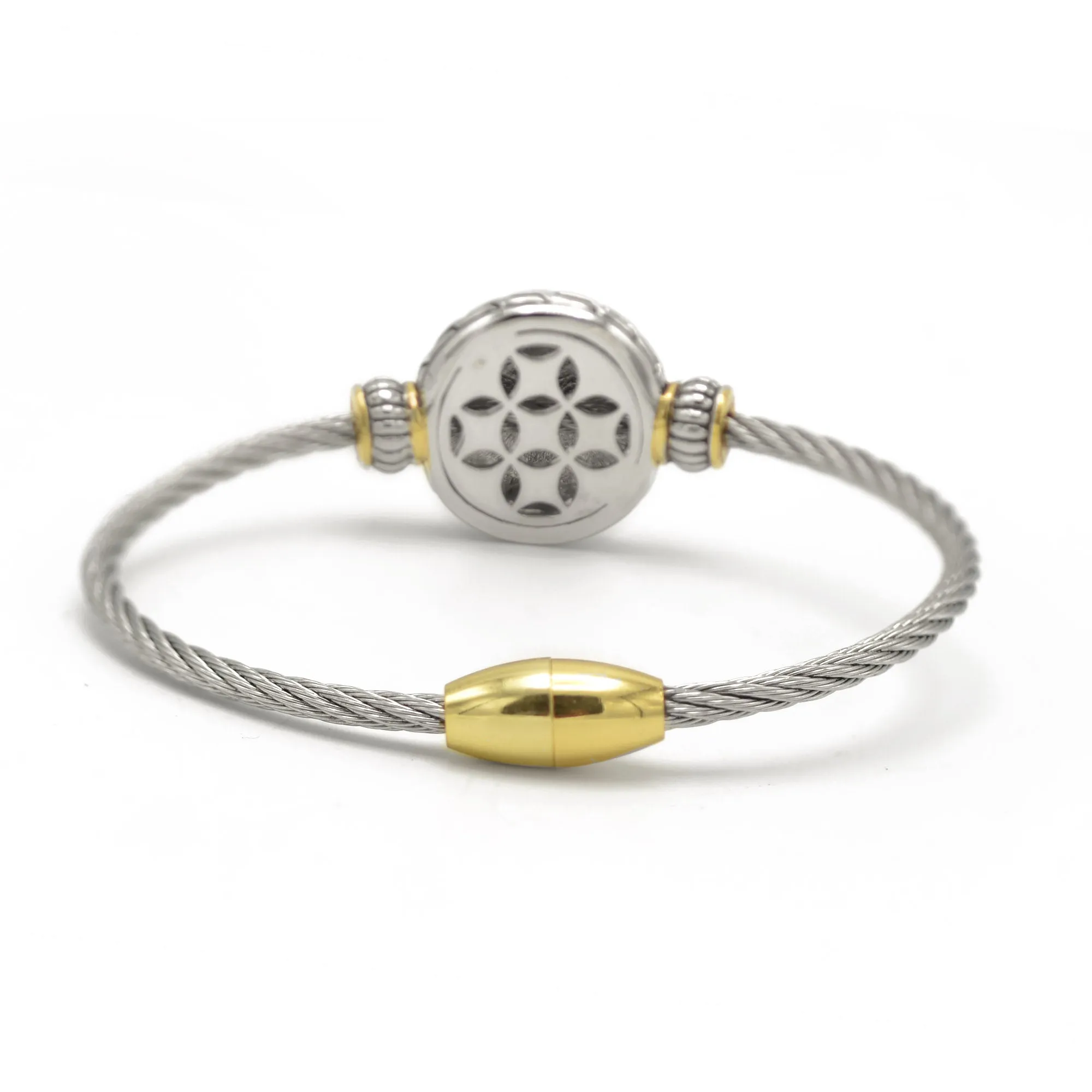 Two Tone Round Gold Dots Twisted Rope Bracelet #42305BR (FD10)