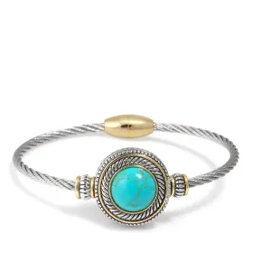 TWO TONE ROUND TURQUOISE TWISTED ROPE BRACELET #73012BR-TQ (FD27)