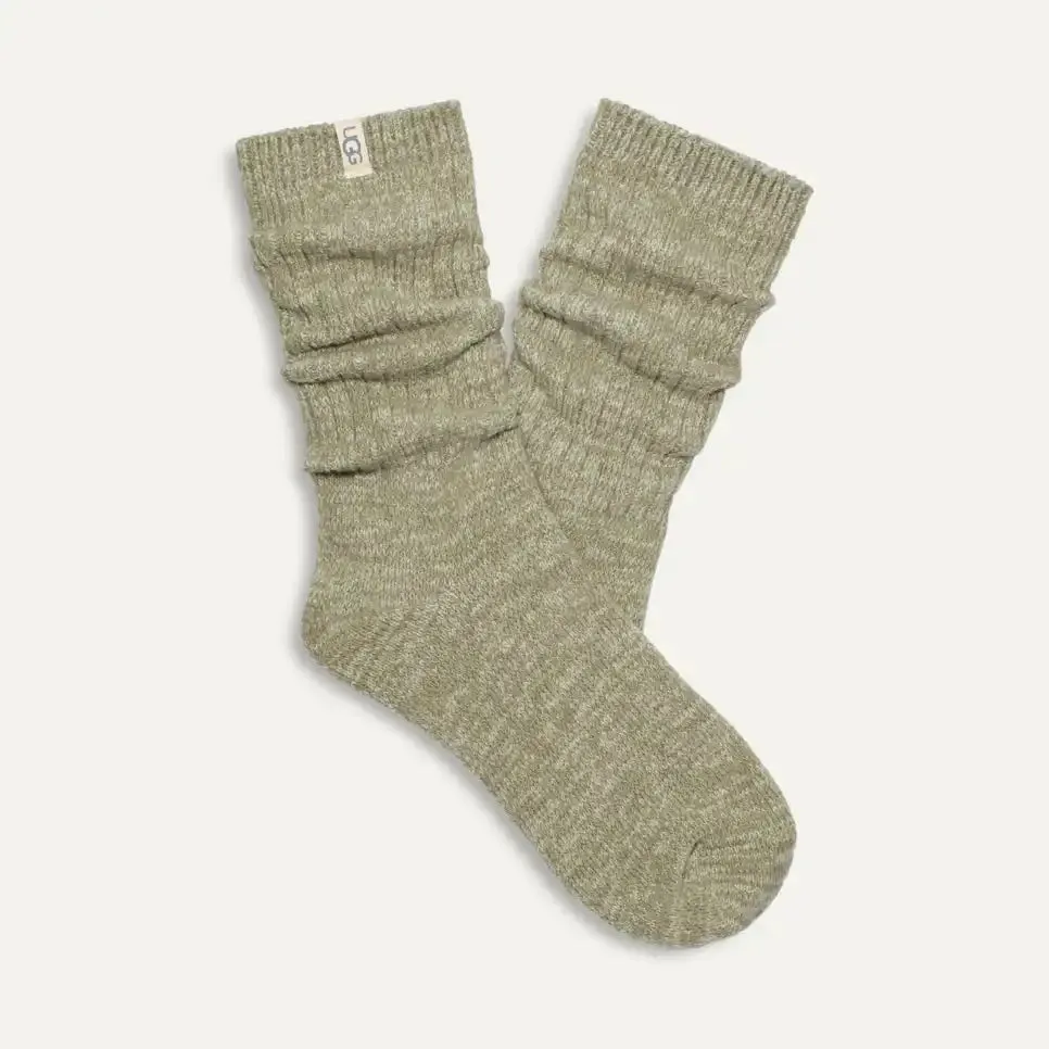 Ugg: Rib Knit Slouchy Crew Sock in Moss Green/Grassland