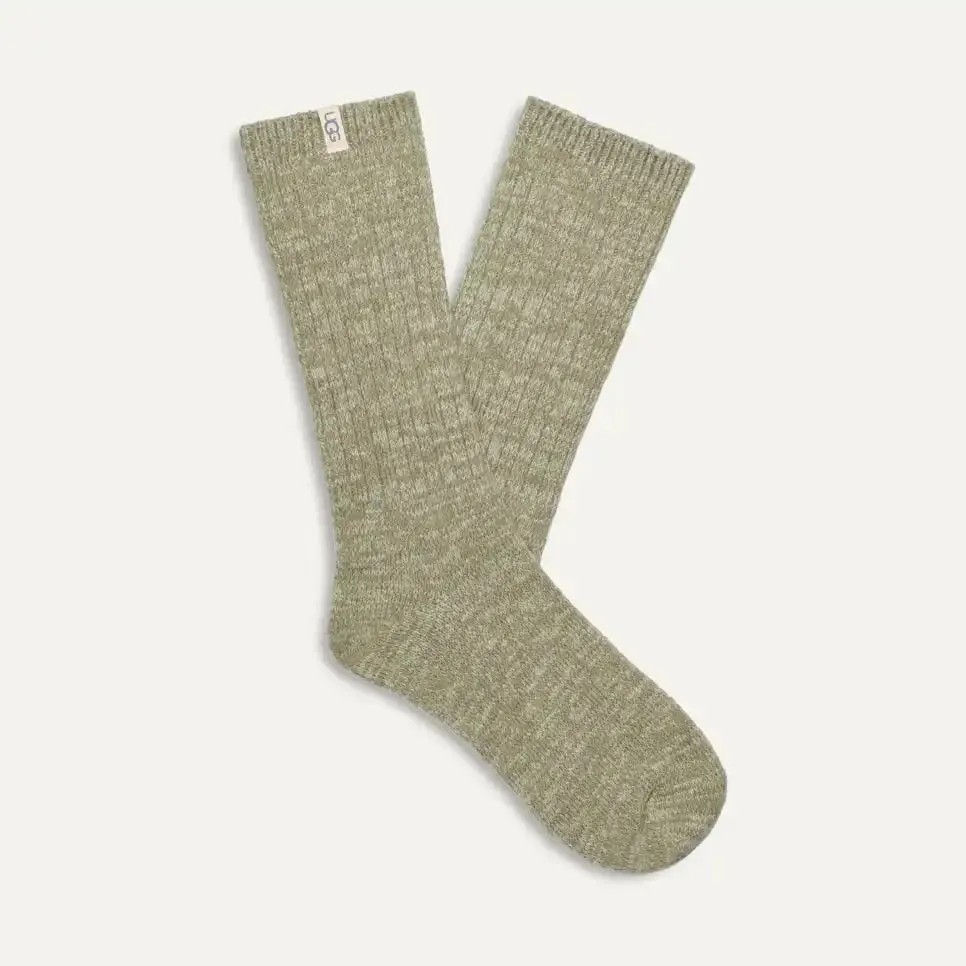 Ugg: Rib Knit Slouchy Crew Sock in Moss Green/Grassland