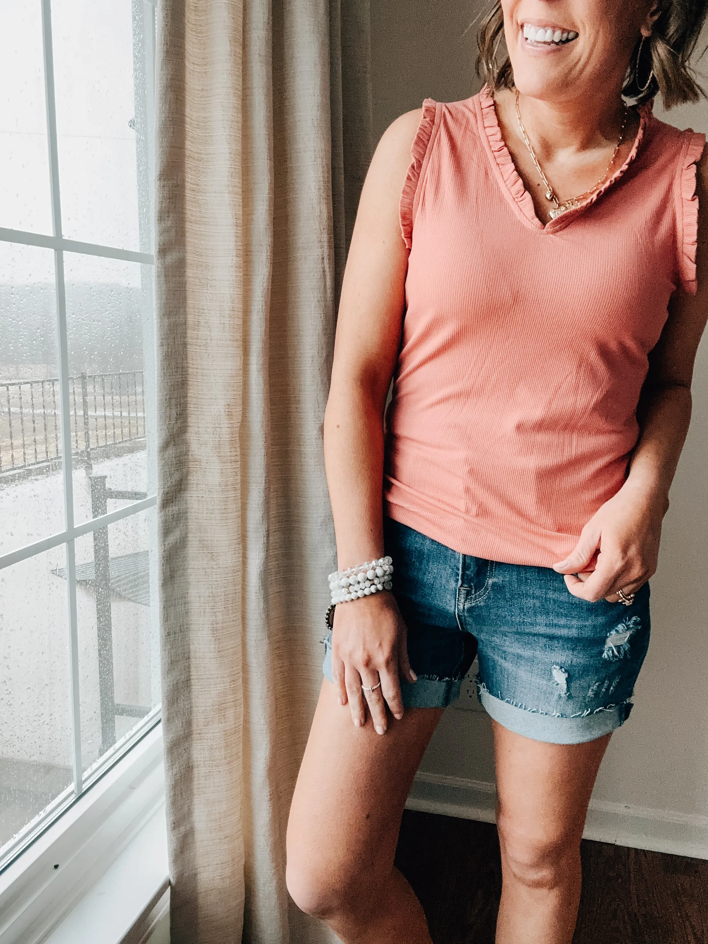 V Neck Frilled Knit Top