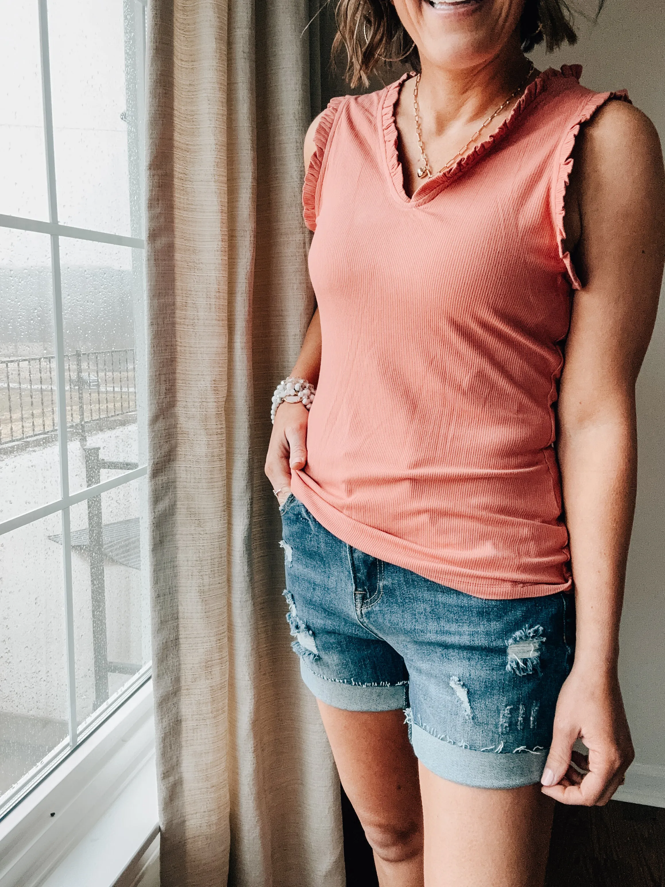 V Neck Frilled Knit Top